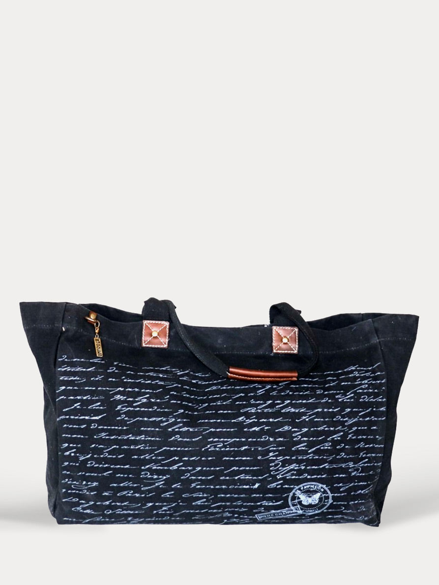 Vintage Letter Black Tote