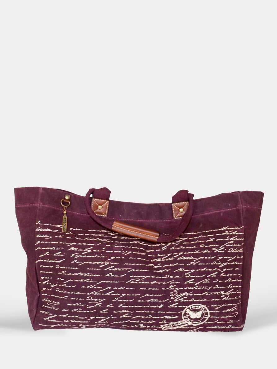 Vintage Letter Burgundy Tote