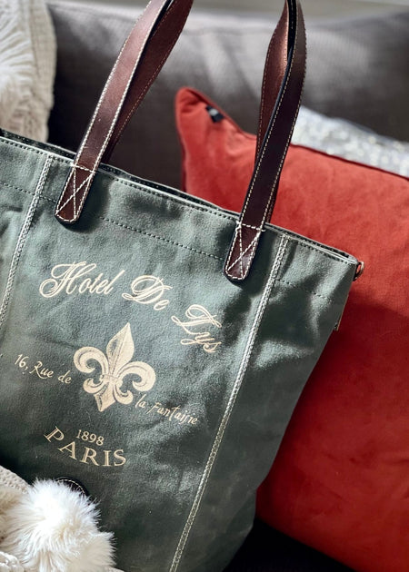 Fleur de Lis Olive Green Tote