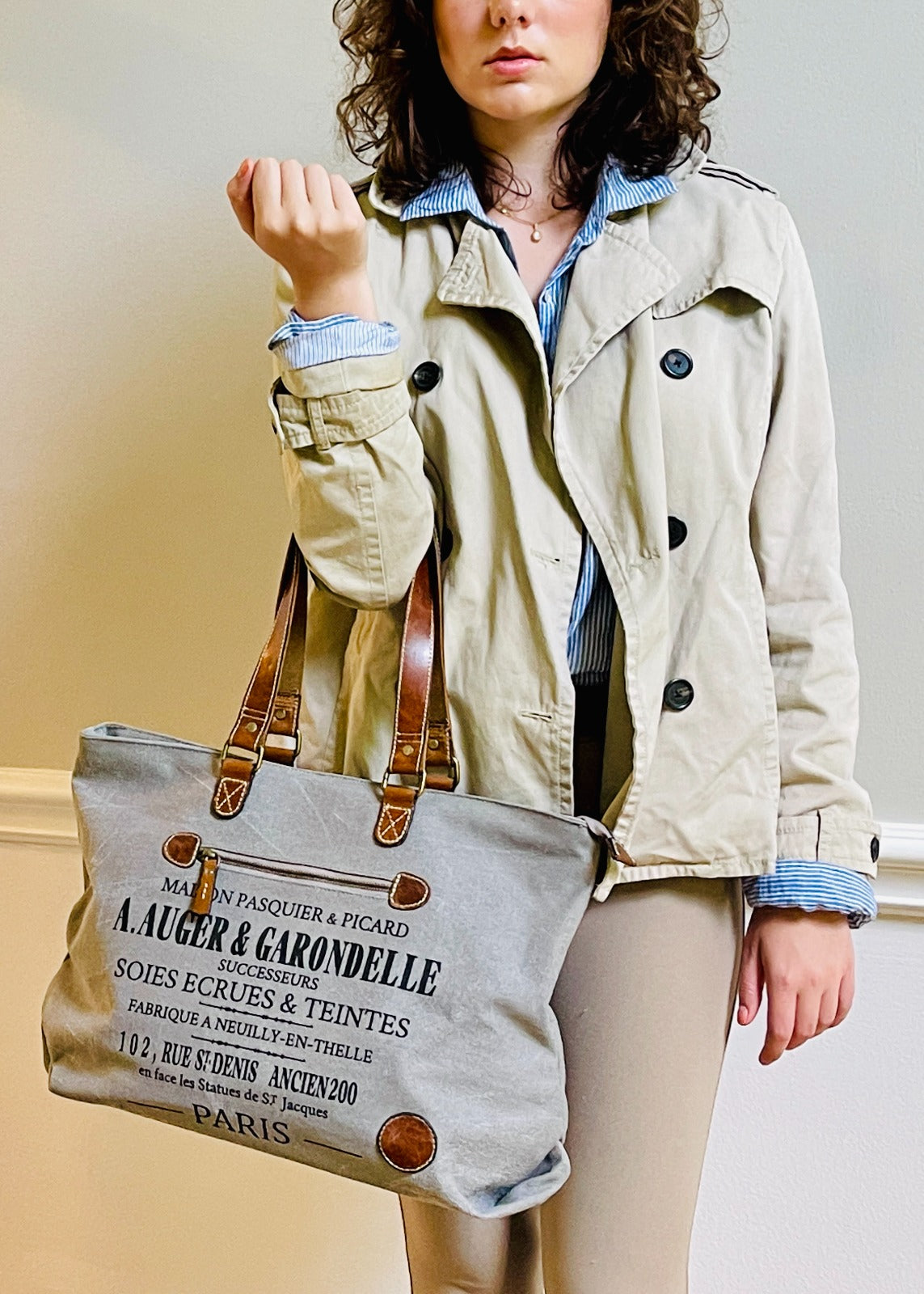 Auger Grey Canvas Handbag