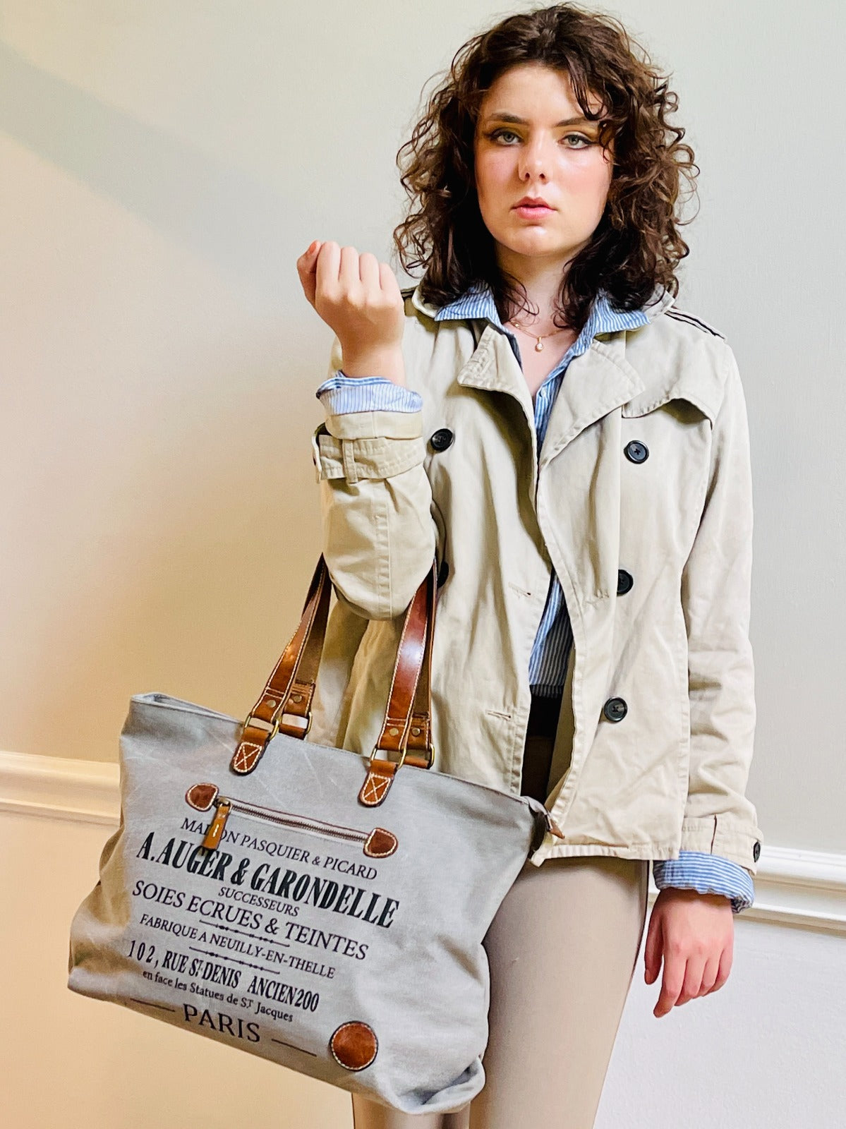 Auger Grey Canvas Handbag